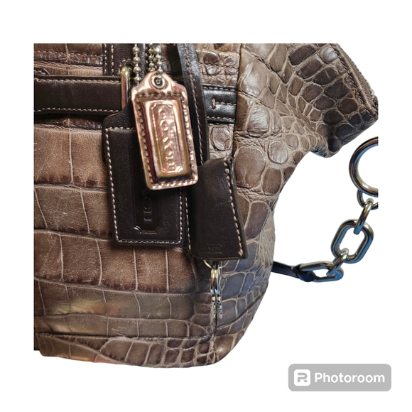 Coach Chelsea Shoukder Bag Chocolate Brown Crocodile Embossed Leather - Picture 5 of 8